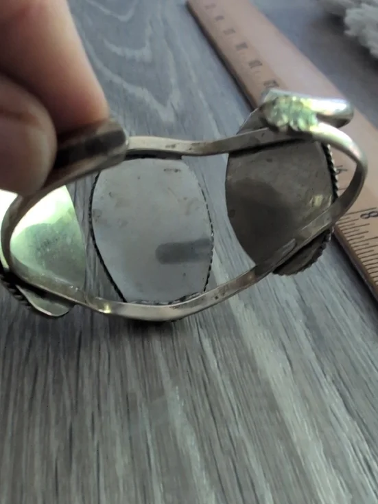 Turquoise Stone Triple Oval Silver Cuff Bracelet - Picture 4 of 4